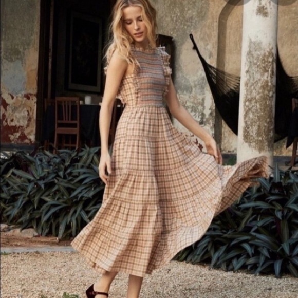 DÔEN Midi Plaid Arbor Smocked Midi Dress Size XS - Picture 15 of 15